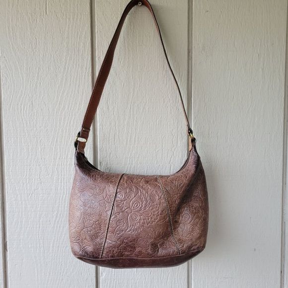 Fossil Bags Fossil Brown Embossed Leather Purse Shoulder Bag Medium